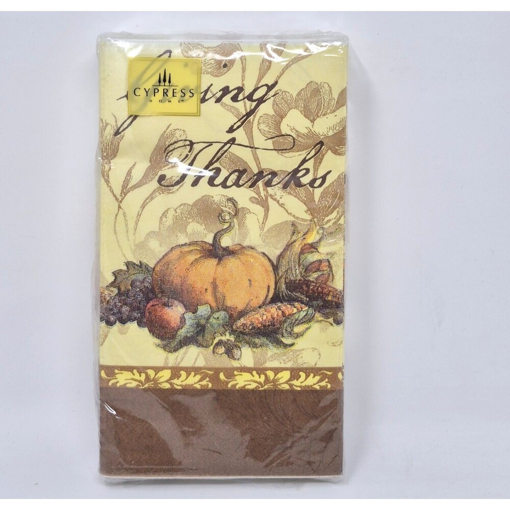 Giving Thanks Guest Paper Napkins 32 pk Cypress Home Pumpkins Autumn Hostess NIP